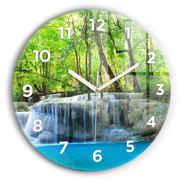 Wanduhr rund mit motiv Wasserfall im Wald
