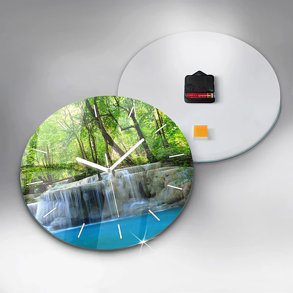 Wanduhr rund mit motiv Wasserfall im Wald