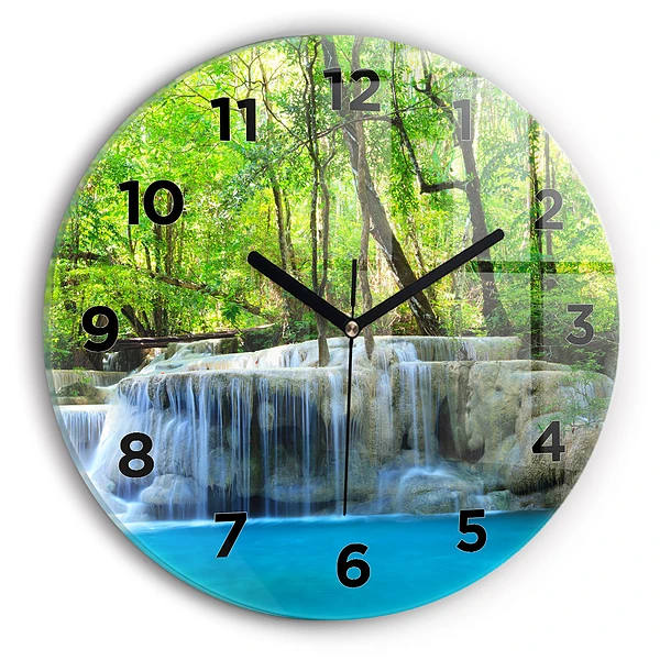 Wanduhr rund mit motiv Wasserfall im Wald