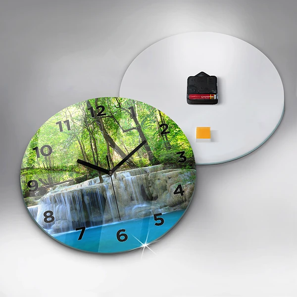 Wanduhr rund mit motiv Wasserfall im Wald