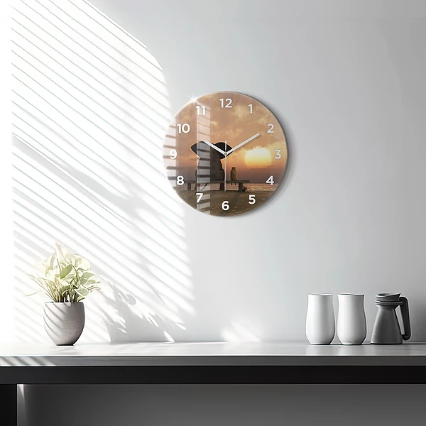 Wanduhr glas rund Tiere im Sonnenuntergang