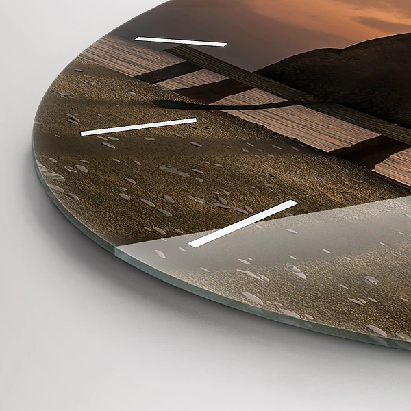 Wanduhr glas rund Tiere im Sonnenuntergang