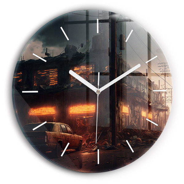 Wanduhr glas rund Apokalyptisches Gebäude