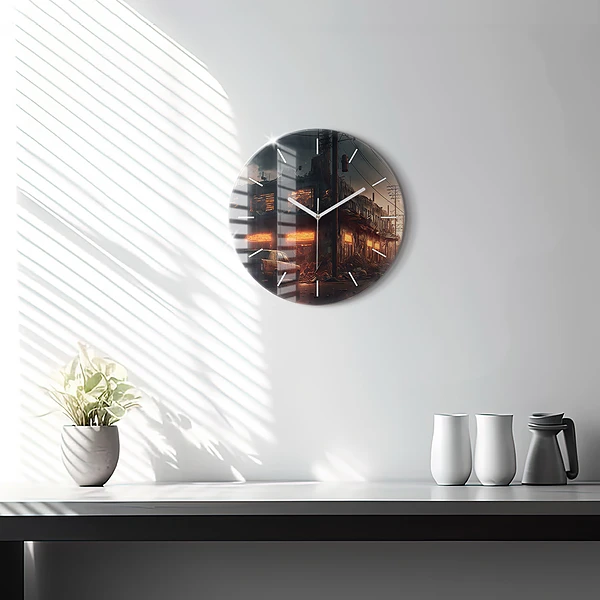Wanduhr glas rund Apokalyptisches Gebäude