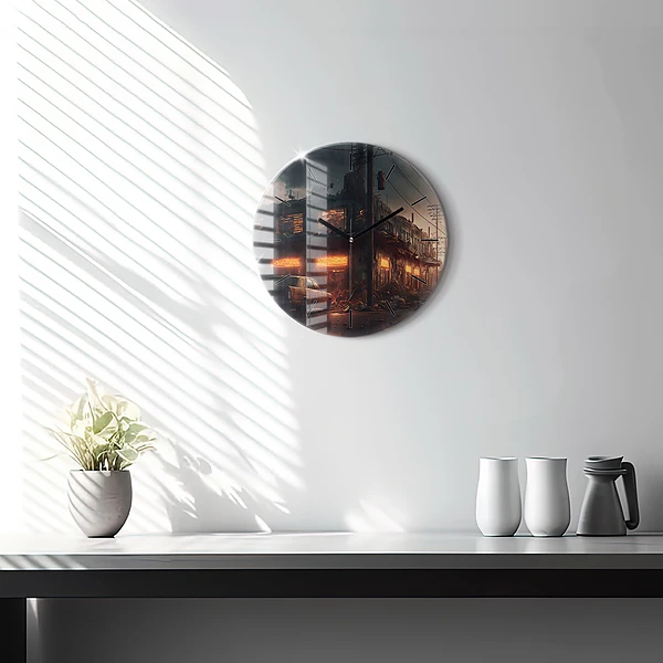 Wanduhr glas rund Apokalyptisches Gebäude