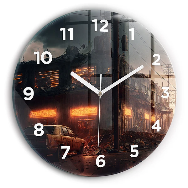 Wanduhr glas rund Apokalyptisches Gebäude