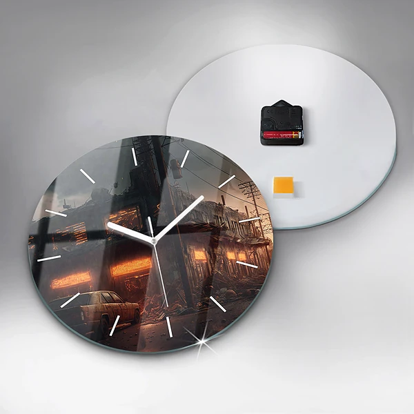Wanduhr glas rund Apokalyptisches Gebäude