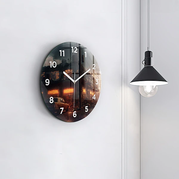 Wanduhr glas rund Apokalyptisches Gebäude