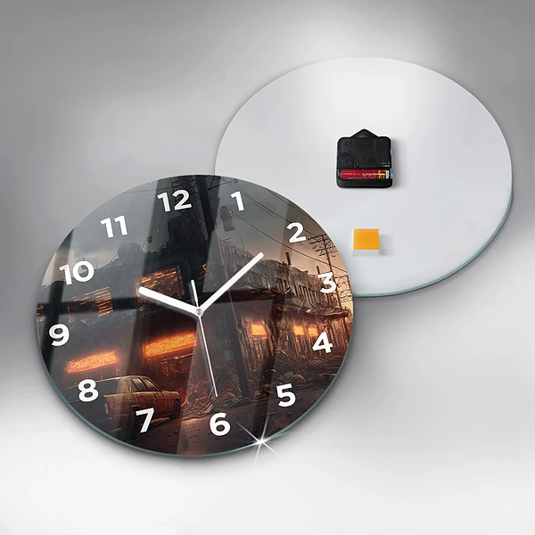 Wanduhr glas rund Apokalyptisches Gebäude