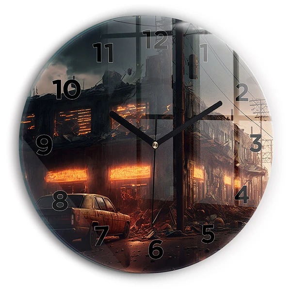 Wanduhr glas rund Apokalyptisches Gebäude