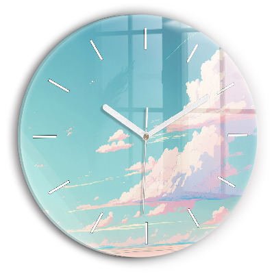 Wanduhr glas rund Pastellfarbener Himmel