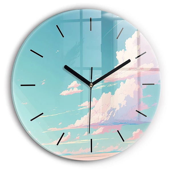 Wanduhr glas rund Pastellfarbener Himmel