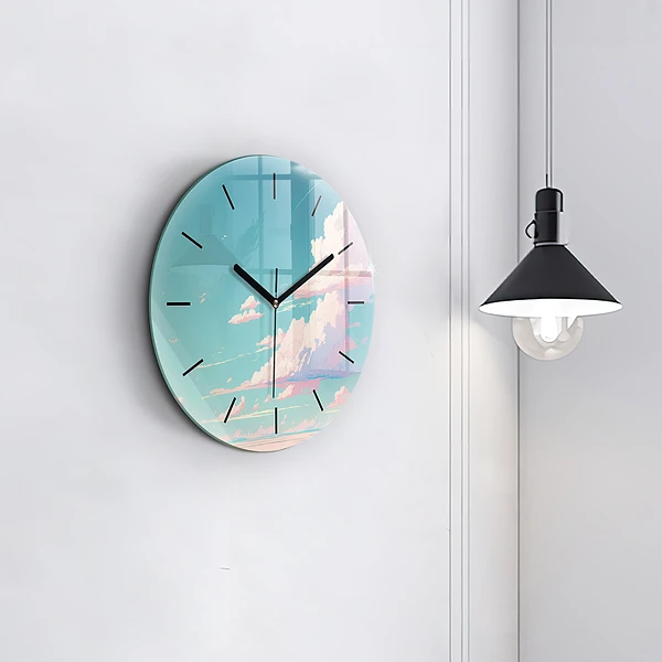 Wanduhr glas rund Pastellfarbener Himmel