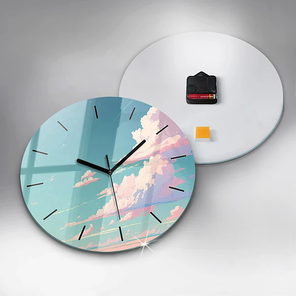 Wanduhr glas rund Pastellfarbener Himmel