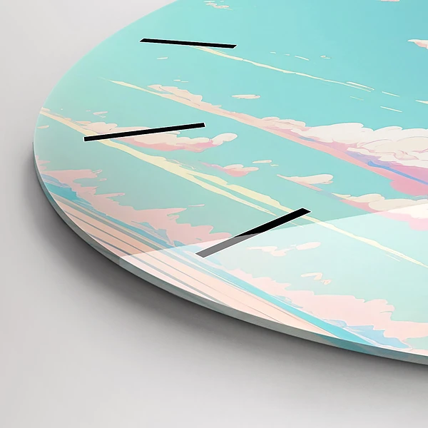 Wanduhr glas rund Pastellfarbener Himmel
