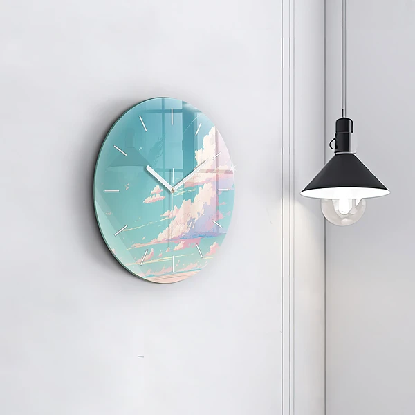 Wanduhr glas rund Pastellfarbener Himmel