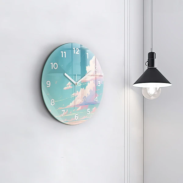 Wanduhr glas rund Pastellfarbener Himmel