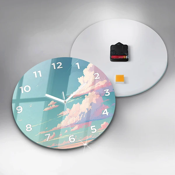 Wanduhr glas rund Pastellfarbener Himmel