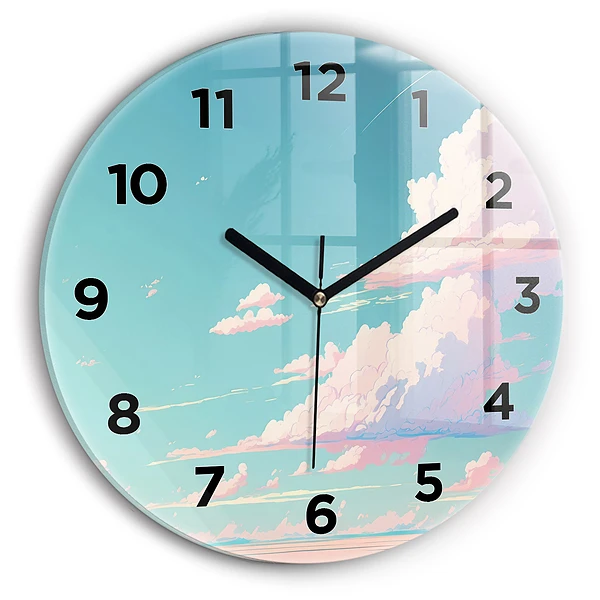Wanduhr glas rund Pastellfarbener Himmel
