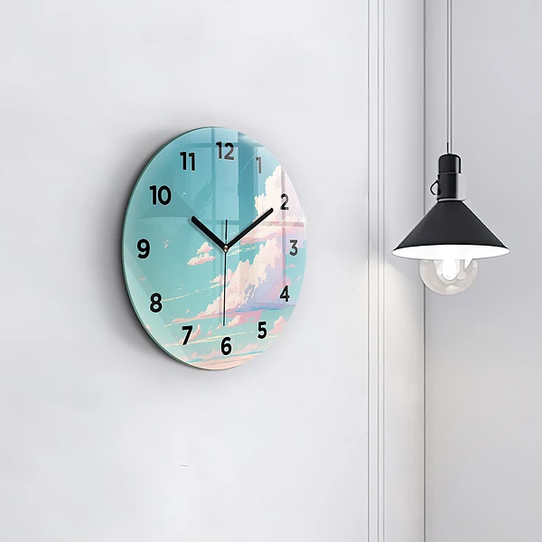 Wanduhr glas rund Pastellfarbener Himmel