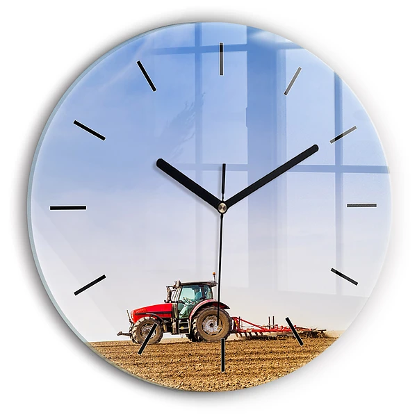 Wanduhr rund Landwirt im Traktor