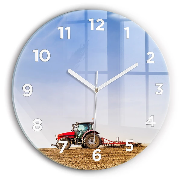 Wanduhr rund Landwirt im Traktor