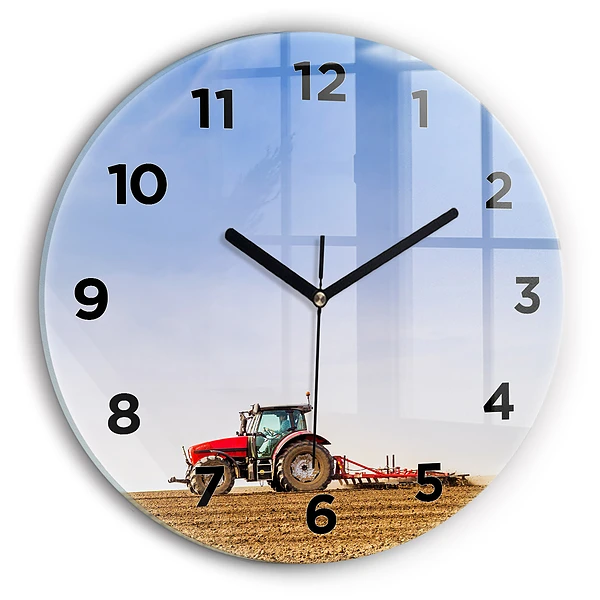 Wanduhr rund Landwirt im Traktor
