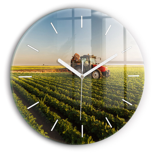 Wanduhr rund mit motiv Traktor sprüht ein Feld