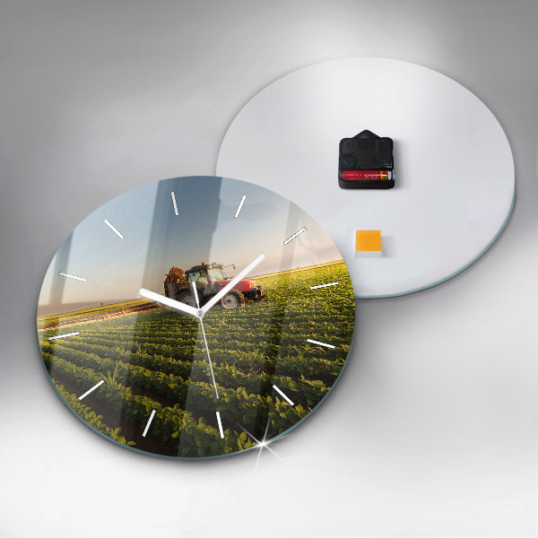 Wanduhr rund mit motiv Traktor sprüht ein Feld