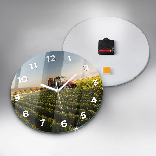 Wanduhr rund mit motiv Traktor sprüht ein Feld