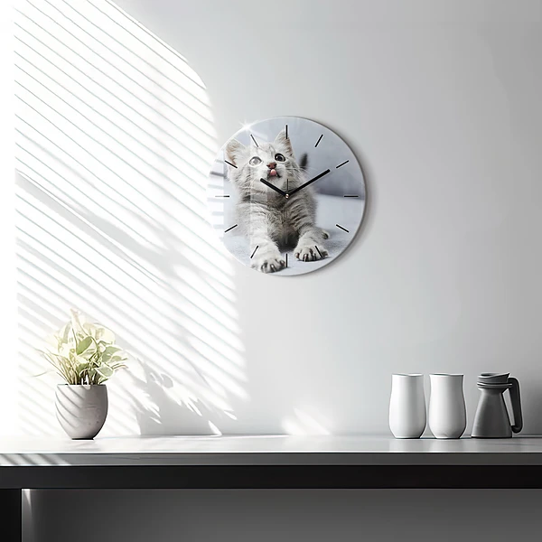 Wanduhr rund mit motiv Katze auf dem Sofa