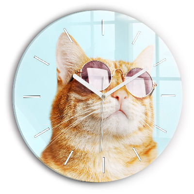 Wanduhr rund mit motiv Lustige Katze mit Brille