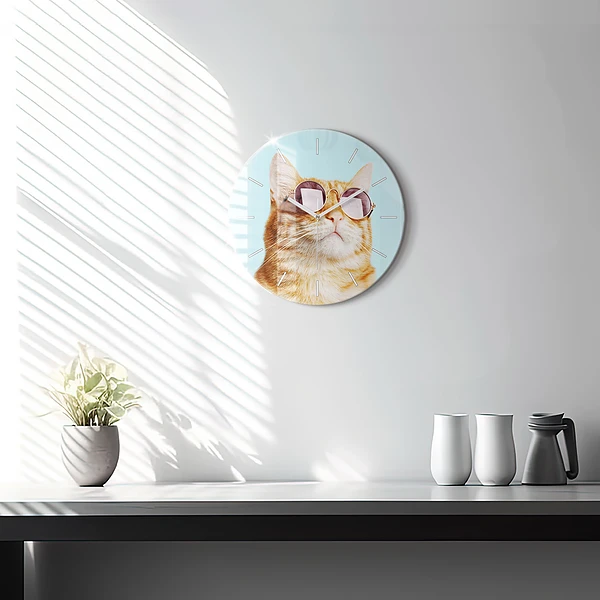 Wanduhr rund mit motiv Lustige Katze mit Brille
