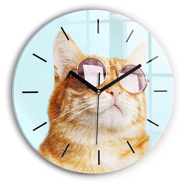 Wanduhr rund mit motiv Lustige Katze mit Brille