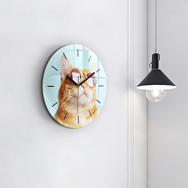 Wanduhr rund mit motiv Lustige Katze mit Brille