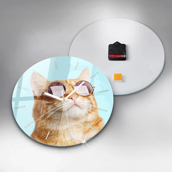 Wanduhr rund mit motiv Lustige Katze mit Brille