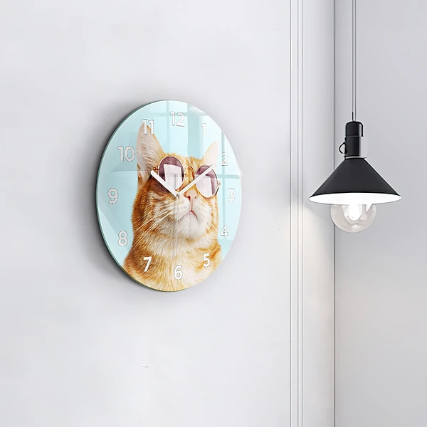 Wanduhr rund mit motiv Lustige Katze mit Brille