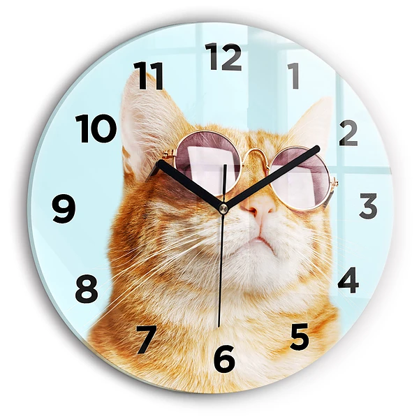 Wanduhr rund mit motiv Lustige Katze mit Brille