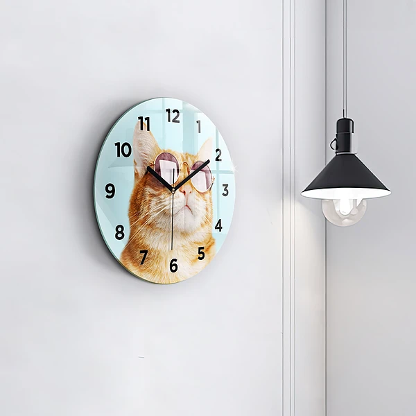Wanduhr rund mit motiv Lustige Katze mit Brille
