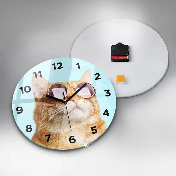 Wanduhr rund mit motiv Lustige Katze mit Brille