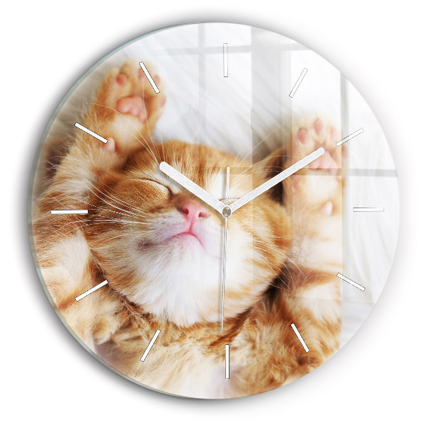 Wanduhr rund Kleine Katze schlafend