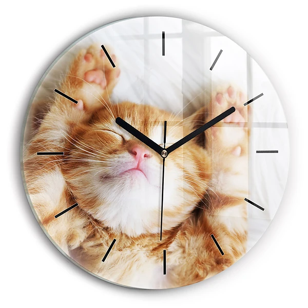 Wanduhr rund Kleine Katze schlafend