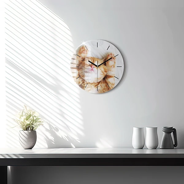Wanduhr rund Kleine Katze schlafend