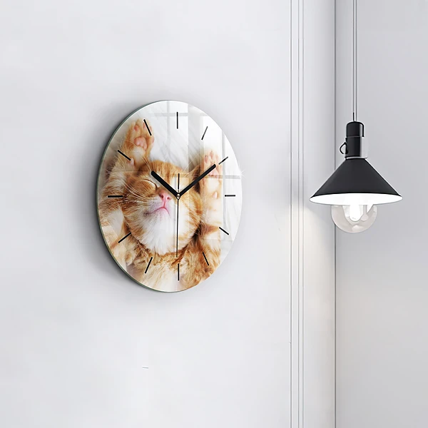 Wanduhr rund Kleine Katze schlafend