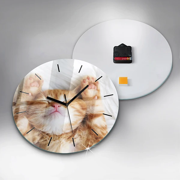Wanduhr rund Kleine Katze schlafend
