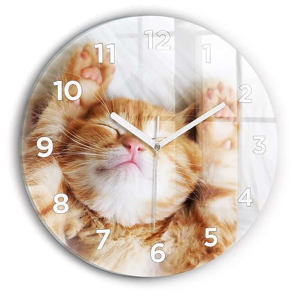 Wanduhr rund Kleine Katze schlafend