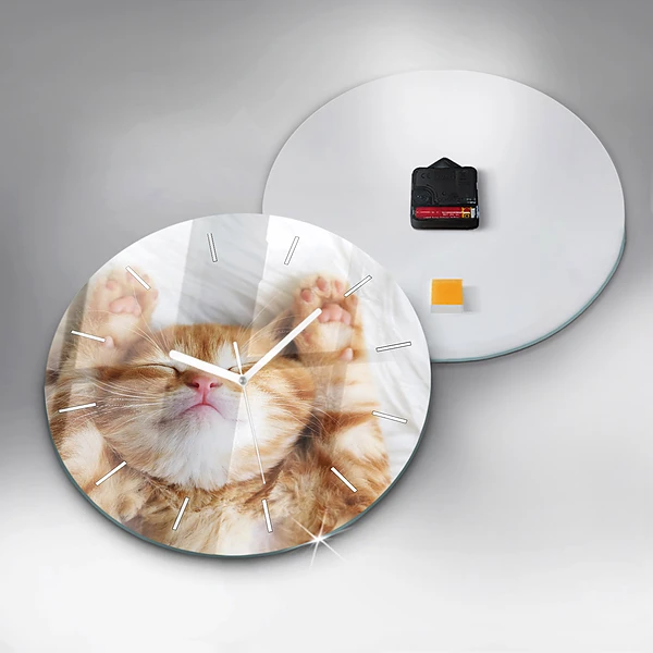 Wanduhr rund Kleine Katze schlafend
