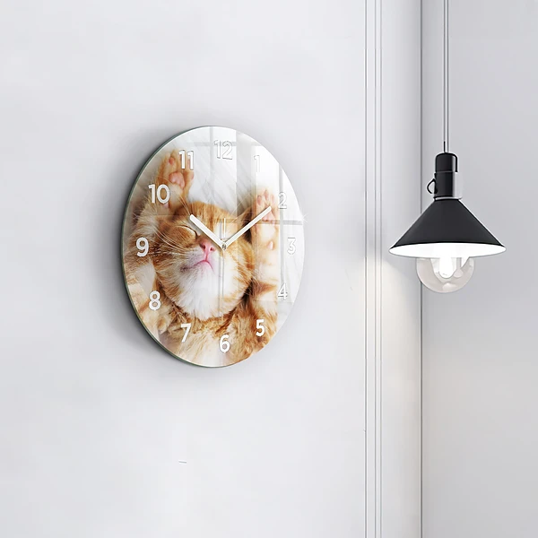 Wanduhr rund Kleine Katze schlafend