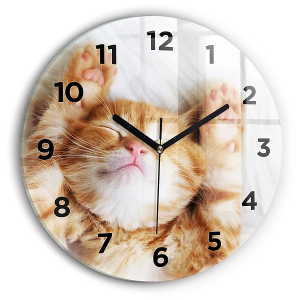 Wanduhr rund Kleine Katze schlafend