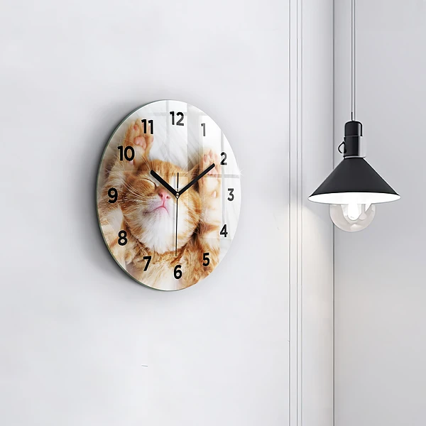 Wanduhr rund Kleine Katze schlafend